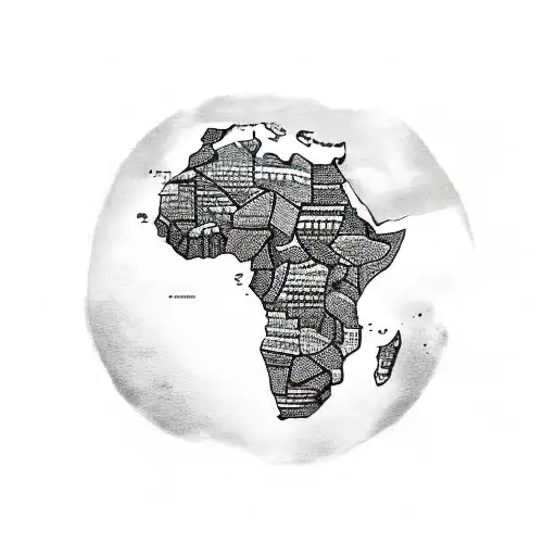 A Sketch-style Tattoo Of The African Continent With The Flag Of Nigeria Overlaid On Top