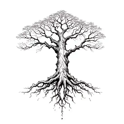 Tree With Roots Growing Gothic