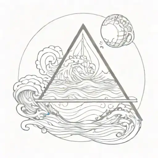Mitological Poseidon Sea Wave Globe Triangle Outline Intertwined