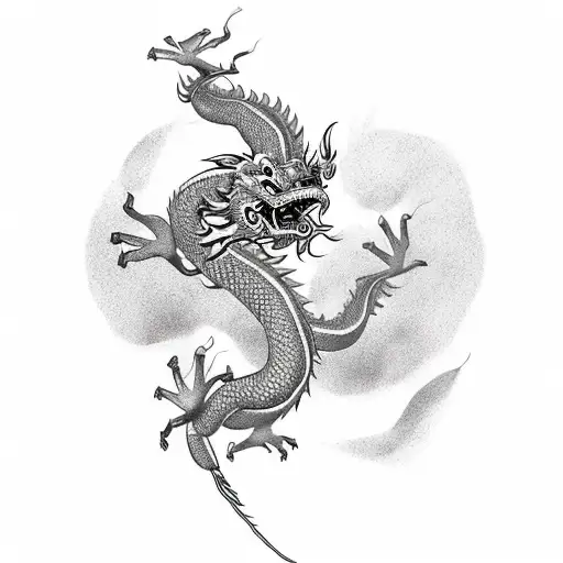 Chinese Dragon Wirh Very Long Body And Wise Face It Shold Be Cover Around Arm By Al His Body