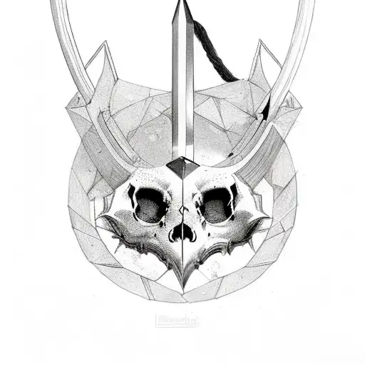 A Cat Skull With 9 Different Claymore Swords Stabbing Through It