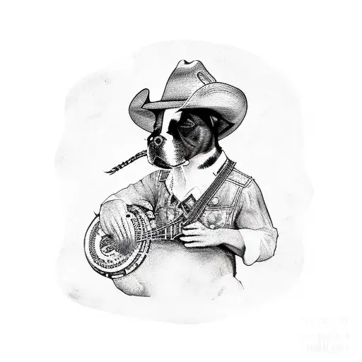 A Cowboy Hat-wearing Dog Playing A Banjo In A Country Music Scene