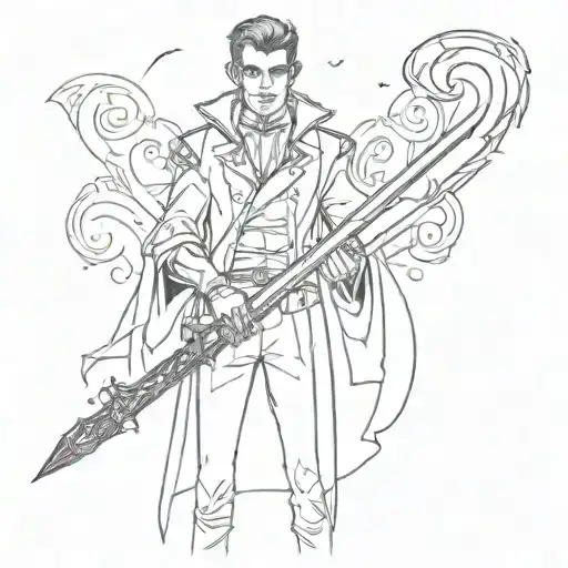 A Vampire Man Holding A Sword Made Of Ghost Energy That Glows In Blue Light