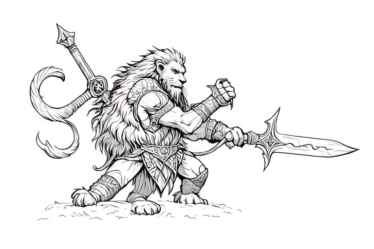 Viking Warrior Wielding A Sword Scotland Arms Lion Mixed