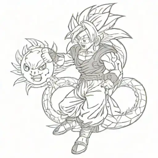 Dragon Ball Character Fused With A Pokemon Battle Scene
