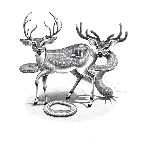 Small Deer With A Snake