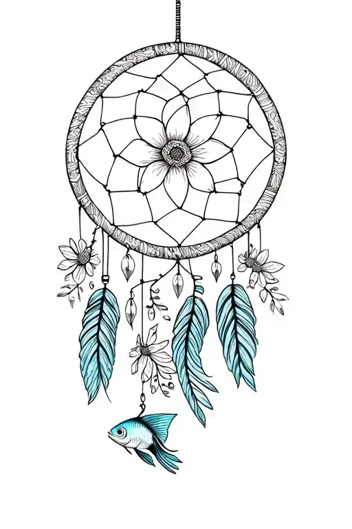 Dream Catcher With Flowers And Beta Fish Swimming Upstream