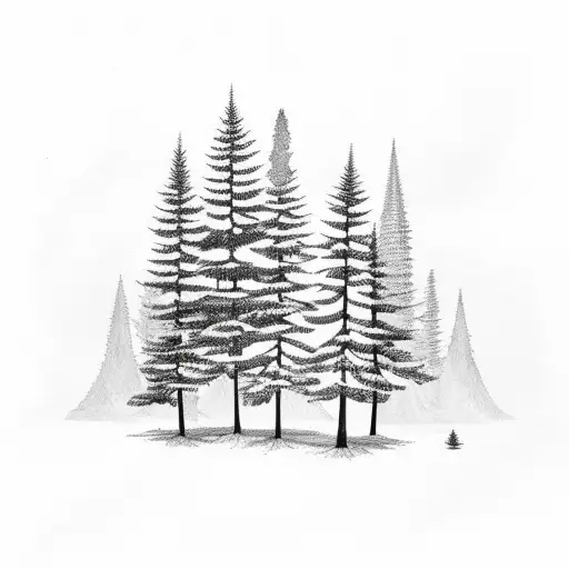 Pine Trees Different Sizes Silhouette