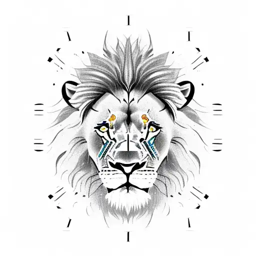 Calm Lion Face With Roman Numeral Clock And Music