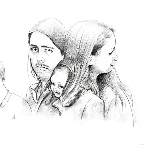A Sketch-style Portrait Of The Client's Family Surrounded By Nature Elements