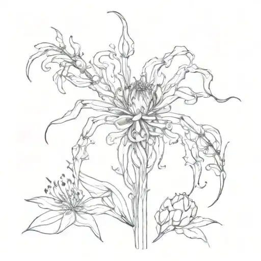 Draw A Sketch For A Full-length Lycoris Spider Flower Tattoo With Chinese Characters