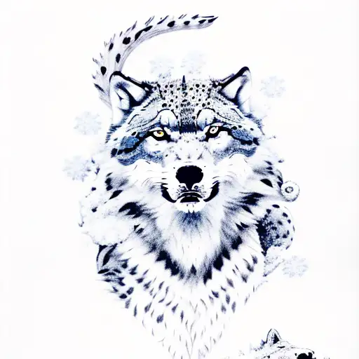 Wolf And Snow Leopard Side By Side Full B Ody