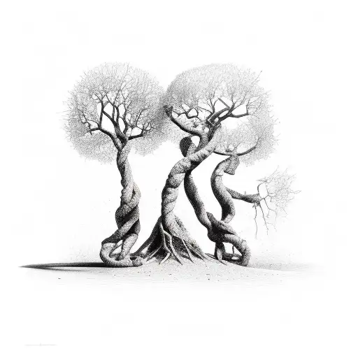 Two Figues Standing With Legs Spiralled Around Each Other Like Tree Roots