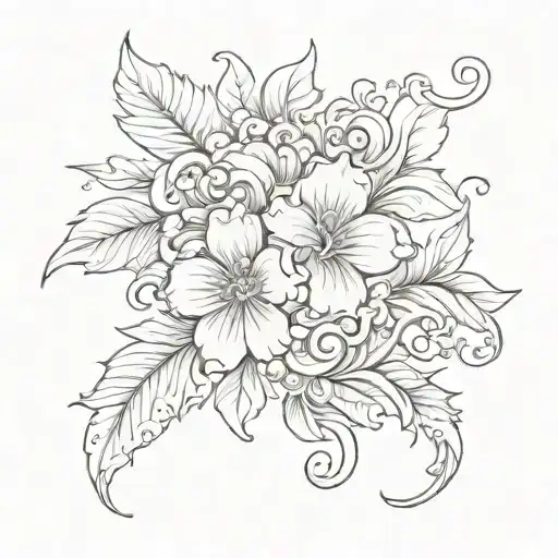 A Drawing Of A Flower Scroll Work Design Inspired