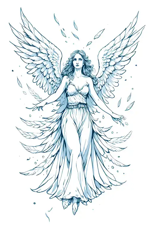 Women Angel With Feathers Falling