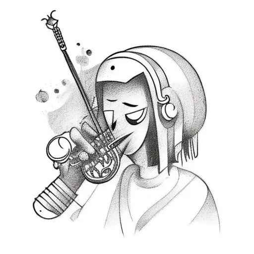 A Tattoo Of A Cartoon Character Playing A Musical Instrument In Sketch Style