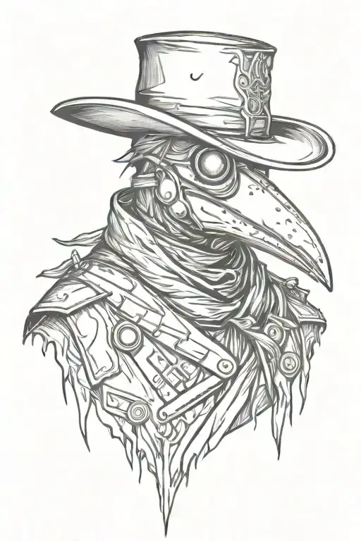 Grafitti Style Plague Doctor Mixed With Woodcut Style
