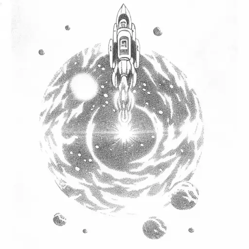 Nebula In Space With Dragon Ball Z Saiyan Pod Flying In The Distance