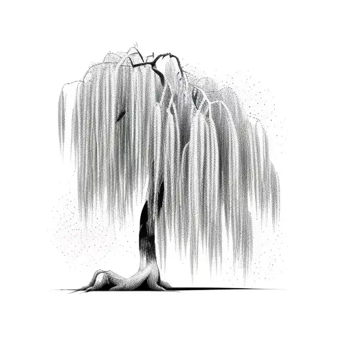 Weeping Willow Tree With Roots In A Circle Minimalistic Simple