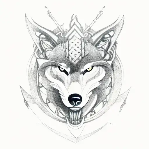 Wolf Dragon Intertwined With Viking Ship Sails