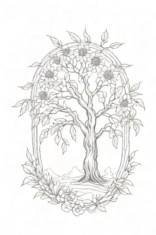 Willow Tree With Violet And Sunflower