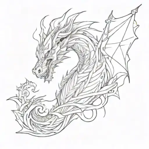 Tattoo With Abstract Lines Symbolizes Love With A Dragon