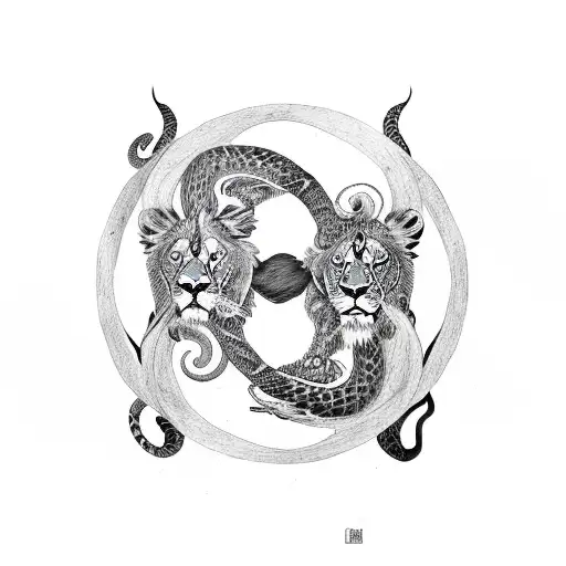 A Lion And A Snake Intertwined In A Yin-yang Symbol