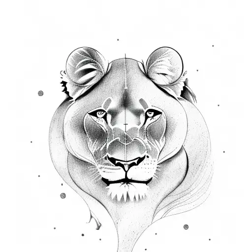 Lioness Surrounded By Moon Phases