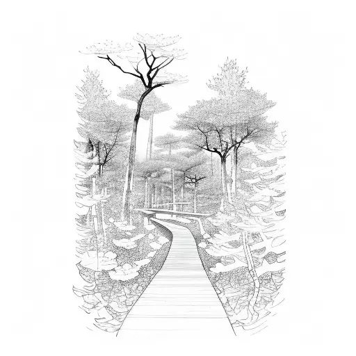 A Hiking Trail Winding Through A Forest With Cherry Blossom Trees