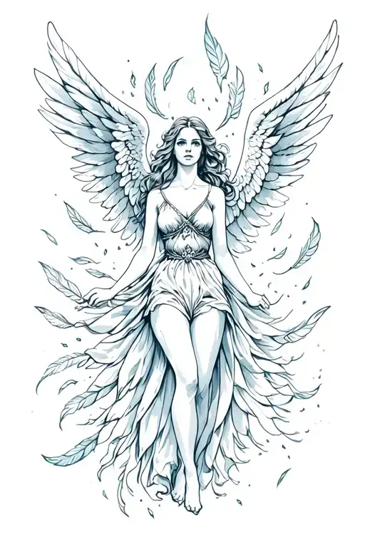 Women Angel With Feathers Falling