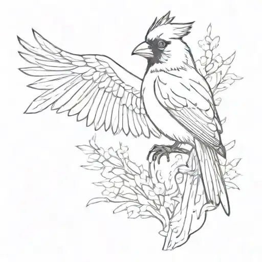 Cardinal Bird Looking Up At Angel Holding