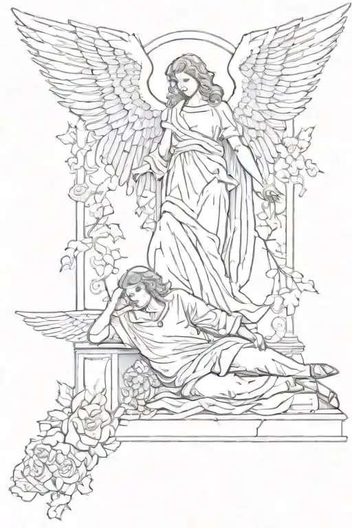 Guardian Angel Man Near A Girl Lying On The Grave