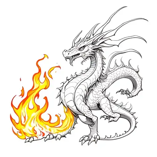 Full Dragon Figure Breathing Fire With Those Flame It Creates A Phoneix