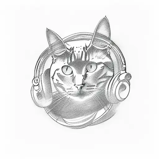 A Sketch-style Tattoo Of A Philosopher's Silhouette Surrounded By Musical Symbols And A Cat