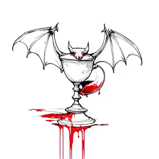 Bat Drinking Blood From A Chalice