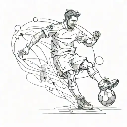 A Sketch Tattoo Of A Football Player Kicking A Tennis Ball With A Mix Of Happy And Sad Expressions