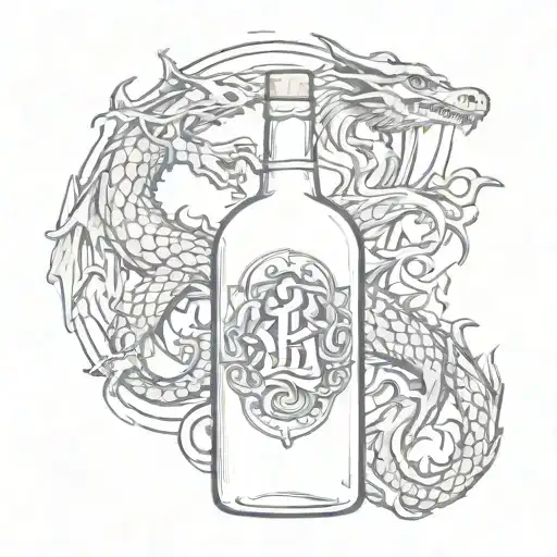 Alcohol Bottle With Dragon Around It And Luck Symbol