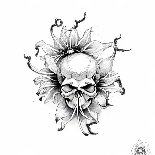 Skull With Black Spider Lily