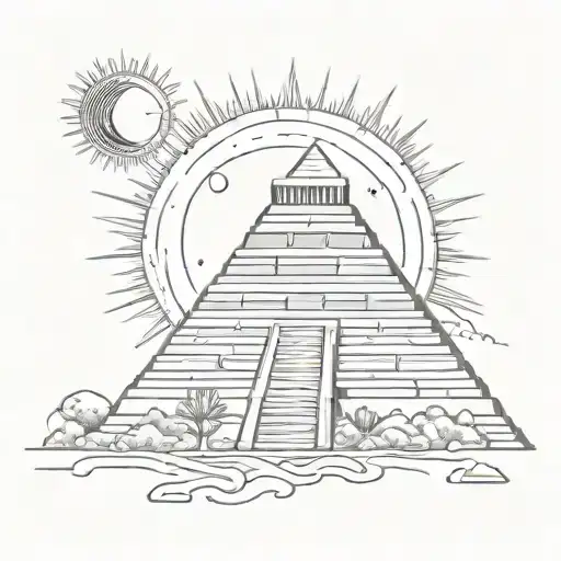 Mexican Aztec Pyramid With Solar Eclipse Moon Surrounded