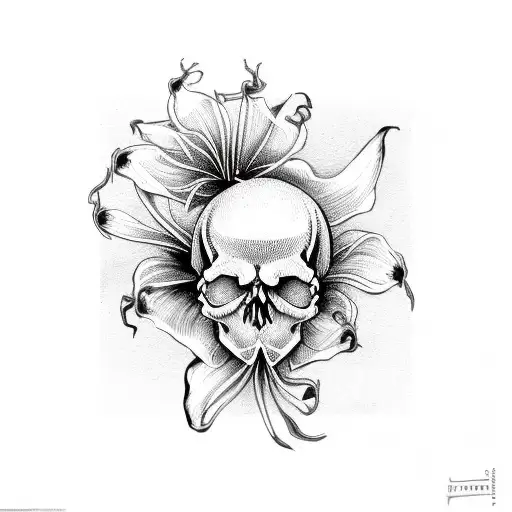 Skull With Black Spider Lily