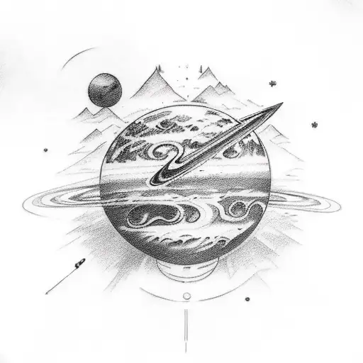 Half Sleves Space Tatoo Planets Like Sturan Jupiter Uranius And Moutains Aboves