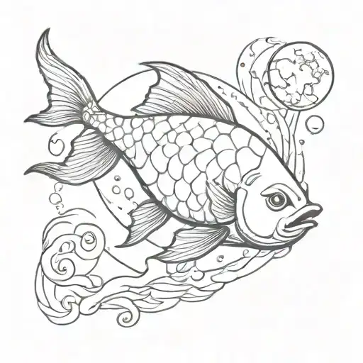 Fish And Moon Symbol