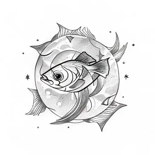 A Sketch-style Tattoo Showcasing A Pisces Fish Transforming Into A Constellation In The Night Sky