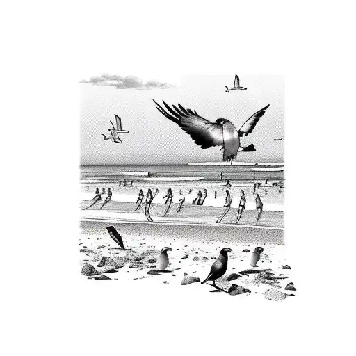 Inclement A Picture Of A Scene On The Beach In The Islands With Birds And People Playing Steel Pan