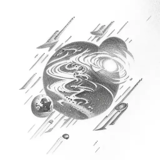 Space Tatoo Planets Like Sturan Jupiter Uranius And Moutains Aboves