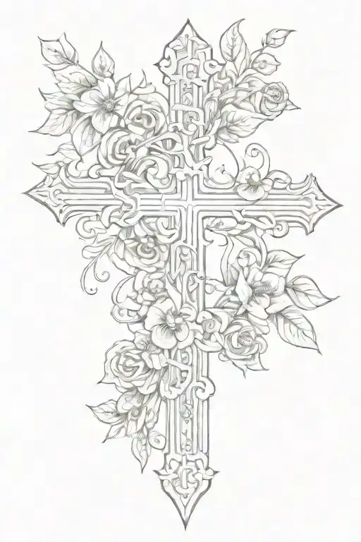 Cross With Flowers And Scroll Across The Top Half