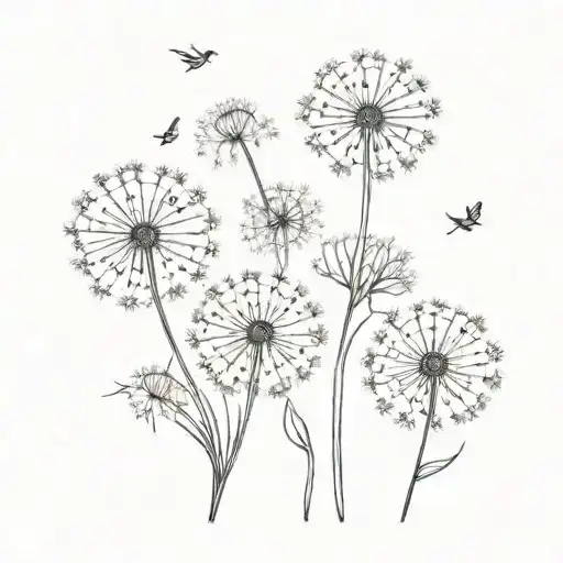 Make A Fine Line Tattoo With 3 Dandelions That Are Blowing Away