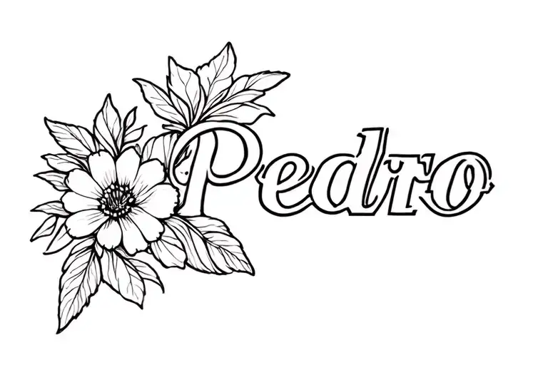 Flower Name Tattoo Design Medium Size Fine Line Black Ink Pedro Under Collar Bone Left To