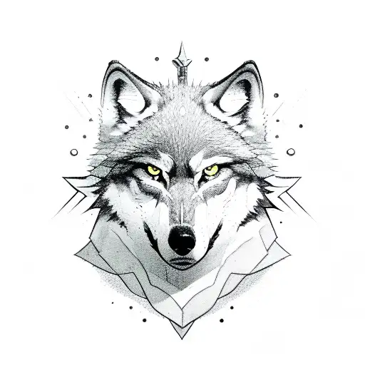 A Sketch-style Illustration Of A Lone Wolf With Self-healing Symbols In Its Fur