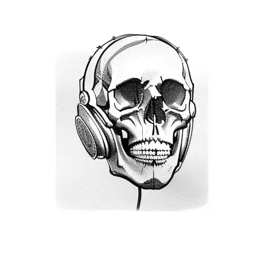 A Skull Wearing Headphones With Barbed Wire Wrapped Around It